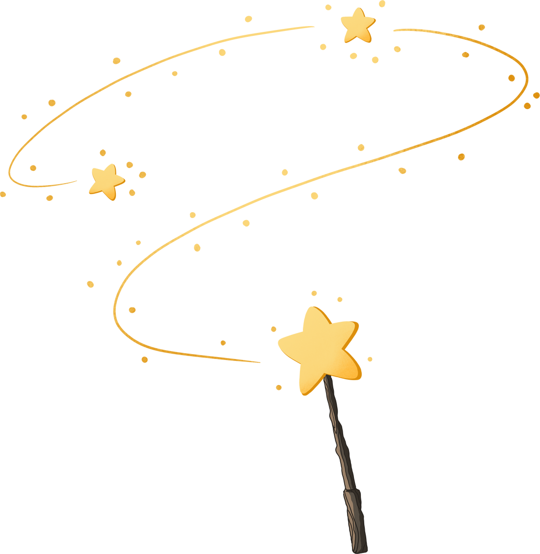 decorative magic wand with a magic trace. star shape magic wand accessory. magical witch power in illustration style isolated on background with clipping path in cartoon hand drawn style.